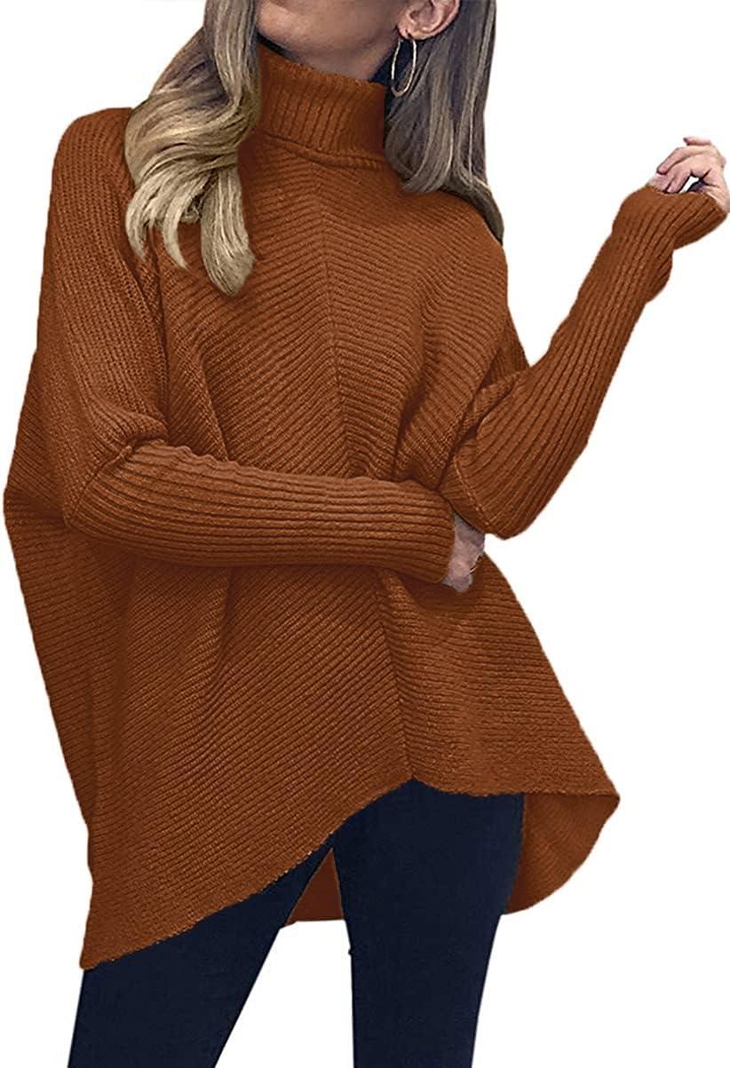 imageANRABESS Womens Oversized Turtleneck Batwing Long Sleeve Casual Cozy Baggy Knit Pullover Tunic Sweater 2024 Fall OutfitsCaramel
