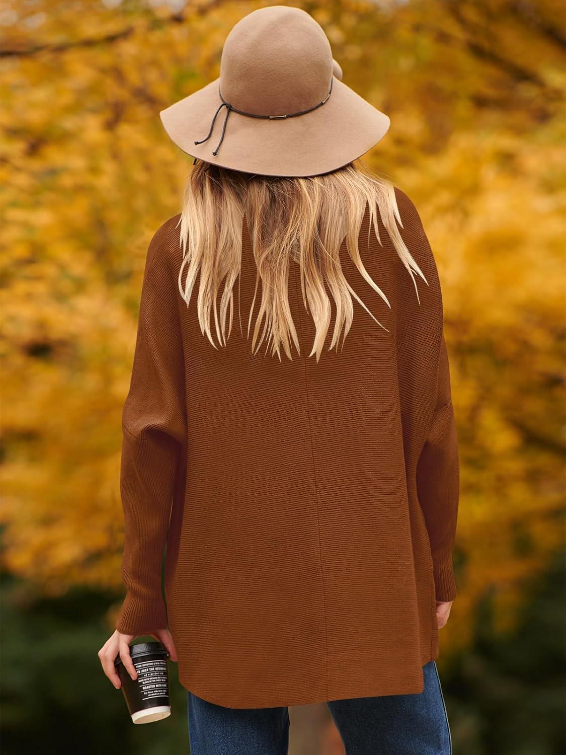 imageANRABESS Womens Oversized Turtleneck Batwing Long Sleeve Casual Cozy Baggy Knit Pullover Tunic Sweater 2024 Fall OutfitsCaramel