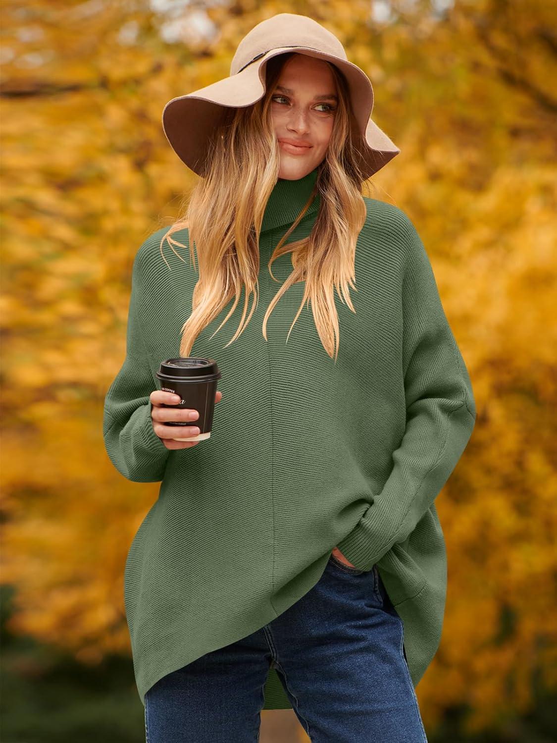 imageANRABESS Womens Oversized Turtleneck Batwing Long Sleeve Casual Cozy Baggy Knit Pullover Tunic Sweater 2024 Fall OutfitsCeladon