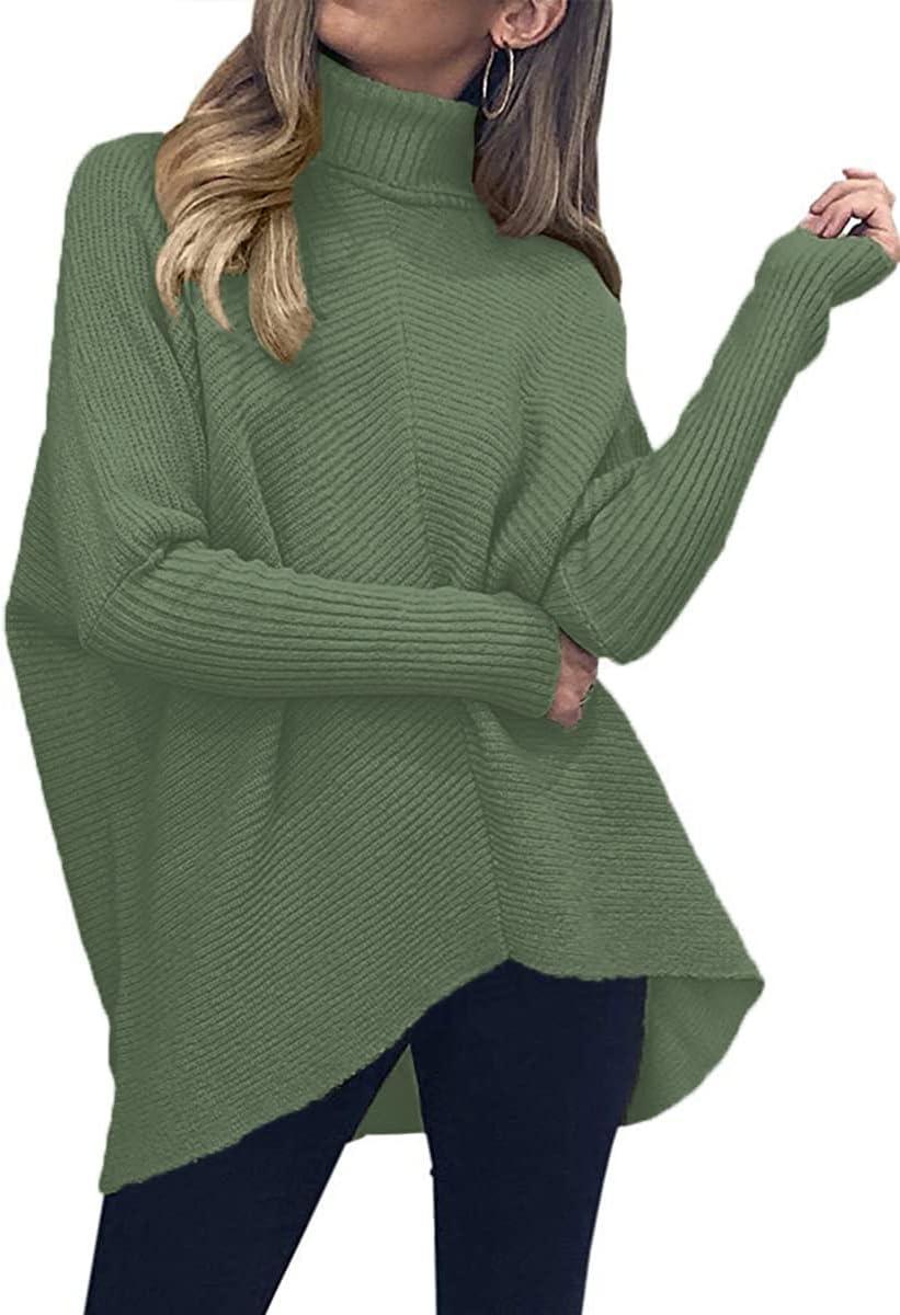 imageANRABESS Womens Oversized Turtleneck Batwing Long Sleeve Casual Cozy Baggy Knit Pullover Tunic Sweater 2024 Fall OutfitsCeladon
