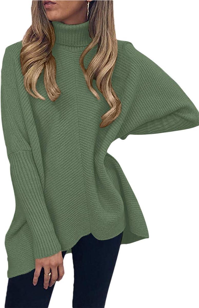 imageANRABESS Womens Oversized Turtleneck Batwing Long Sleeve Casual Cozy Baggy Knit Pullover Tunic Sweater 2024 Fall OutfitsCeladon