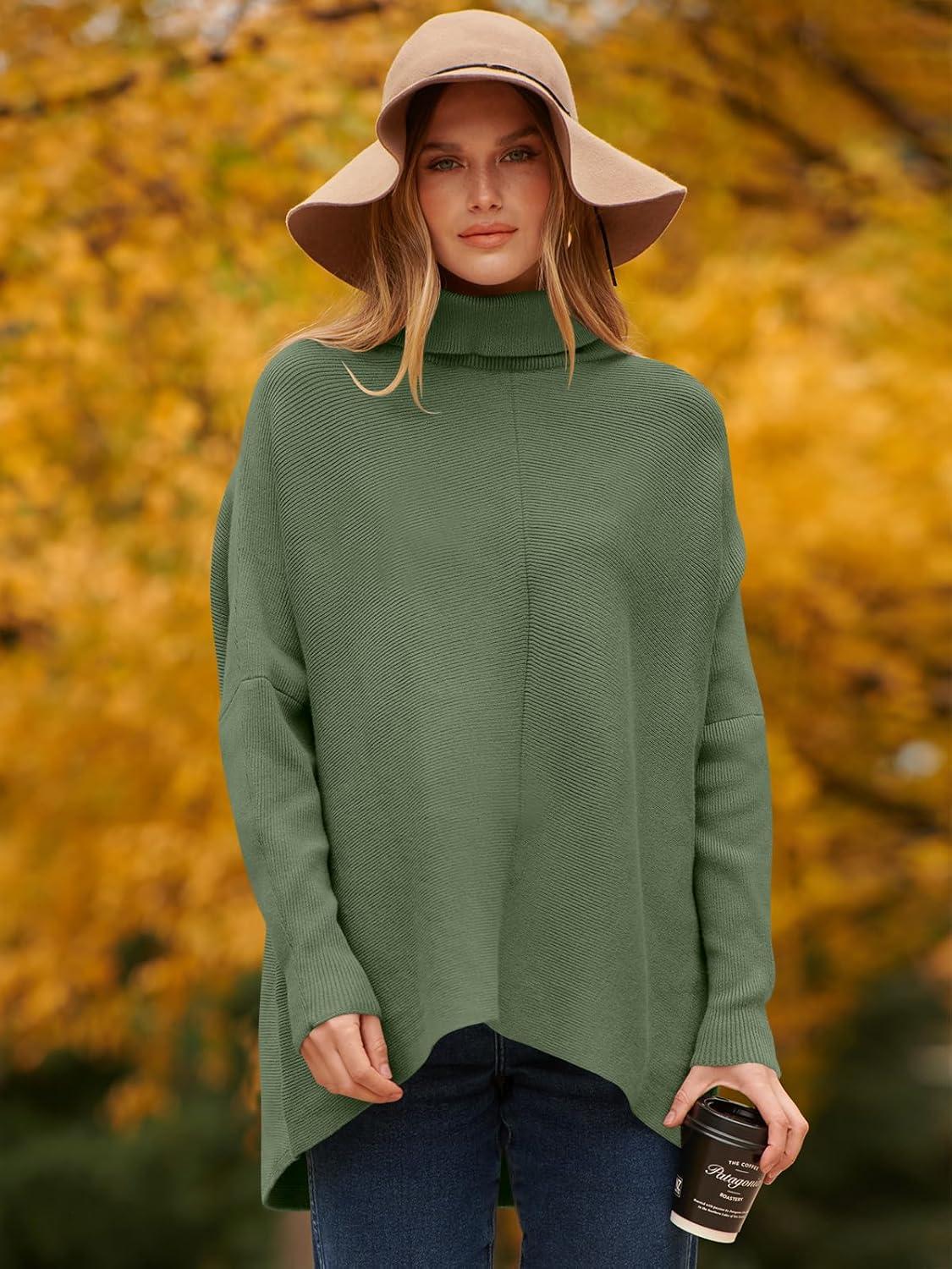 imageANRABESS Womens Oversized Turtleneck Batwing Long Sleeve Casual Cozy Baggy Knit Pullover Tunic Sweater 2024 Fall OutfitsCeladon