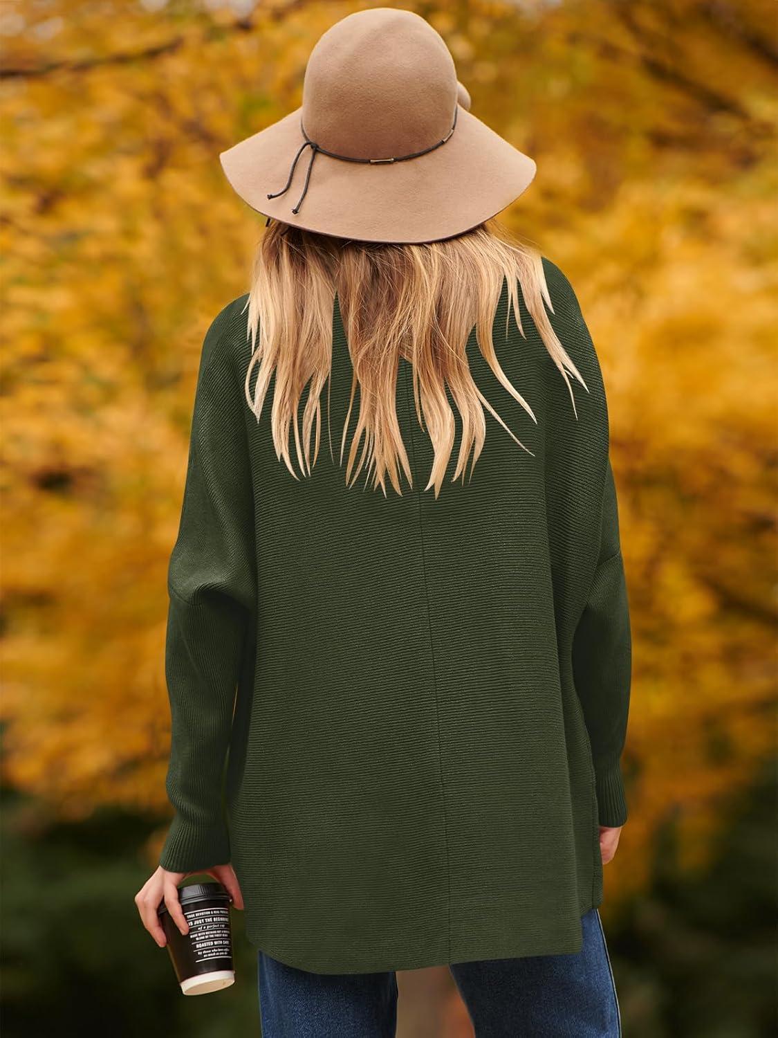 imageANRABESS Womens Oversized Turtleneck Batwing Long Sleeve Casual Cozy Baggy Knit Pullover Tunic Sweater 2024 Fall OutfitsDark Green