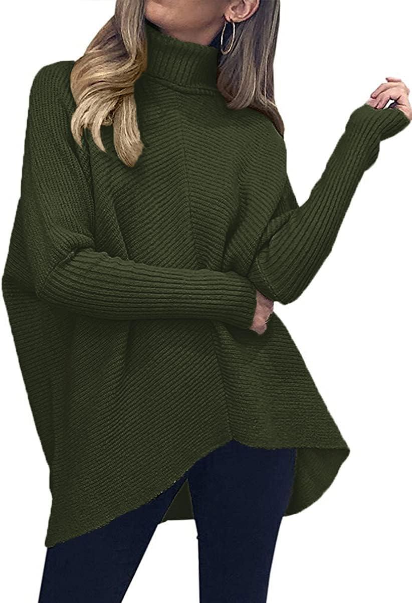 imageANRABESS Womens Oversized Turtleneck Batwing Long Sleeve Casual Cozy Baggy Knit Pullover Tunic Sweater 2024 Fall OutfitsDark Green