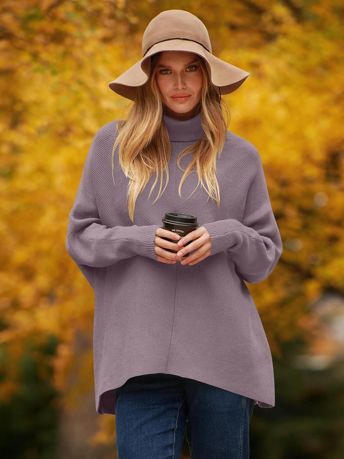 imageANRABESS Womens Oversized Turtleneck Batwing Long Sleeve Casual Cozy Baggy Knit Pullover Tunic Sweater 2024 Fall OutfitsDark Purple