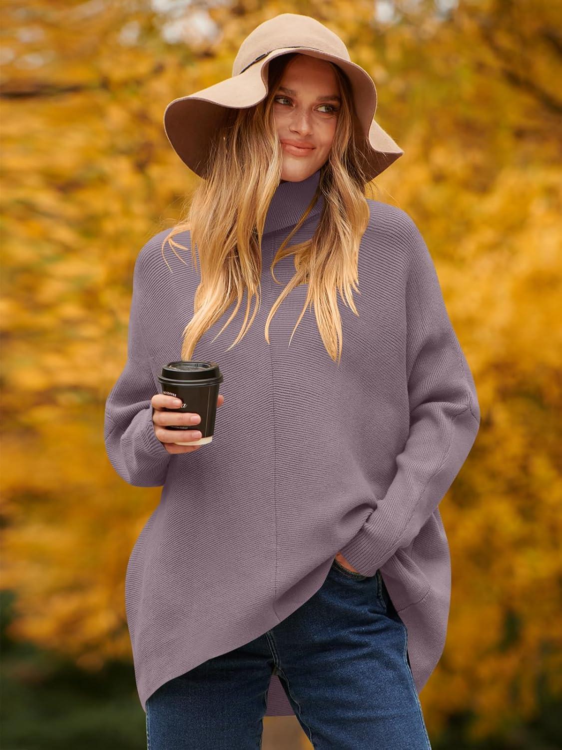 imageANRABESS Womens Oversized Turtleneck Batwing Long Sleeve Casual Cozy Baggy Knit Pullover Tunic Sweater 2024 Fall OutfitsDark Purple