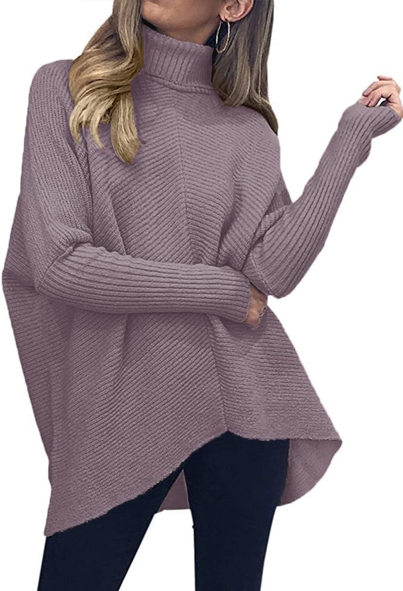 imageANRABESS Womens Oversized Turtleneck Batwing Long Sleeve Casual Cozy Baggy Knit Pullover Tunic Sweater 2024 Fall OutfitsDark Purple