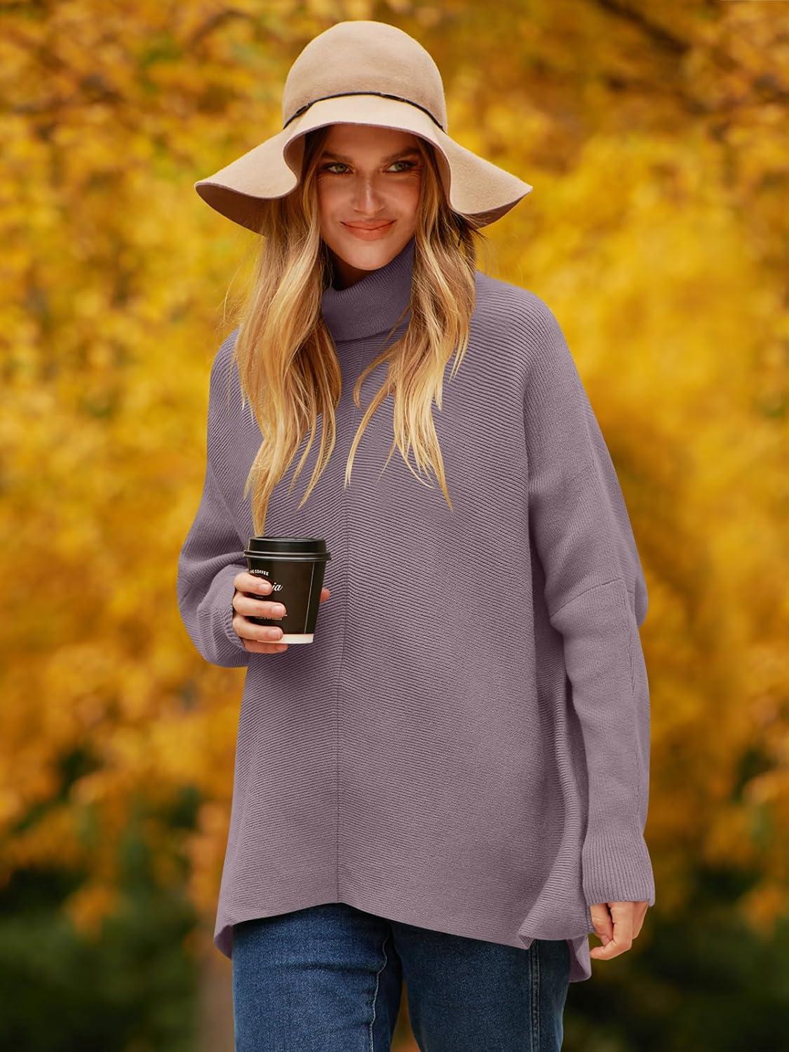 imageANRABESS Womens Oversized Turtleneck Batwing Long Sleeve Casual Cozy Baggy Knit Pullover Tunic Sweater 2024 Fall OutfitsDark Purple