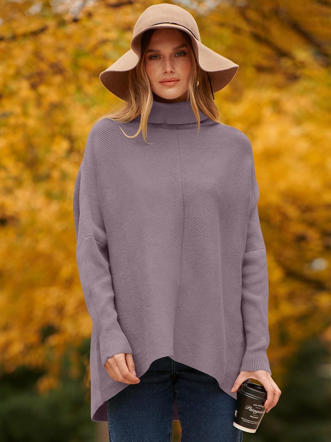 imageANRABESS Womens Oversized Turtleneck Batwing Long Sleeve Casual Cozy Baggy Knit Pullover Tunic Sweater 2024 Fall OutfitsDark Purple