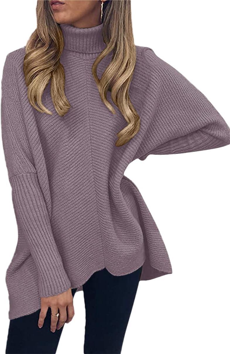 imageANRABESS Womens Oversized Turtleneck Batwing Long Sleeve Casual Cozy Baggy Knit Pullover Tunic Sweater 2024 Fall OutfitsDark Purple