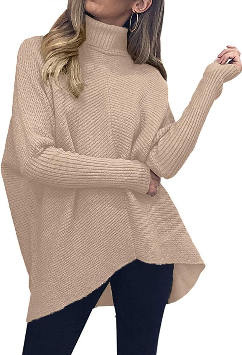 imageANRABESS Womens Oversized Turtleneck Batwing Long Sleeve Casual Cozy Baggy Knit Pullover Tunic Sweater 2024 Fall OutfitsDeep Apricot