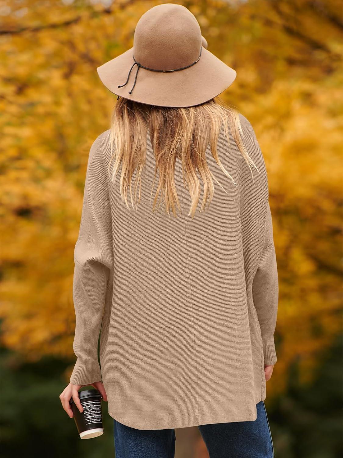 imageANRABESS Womens Oversized Turtleneck Batwing Long Sleeve Casual Cozy Baggy Knit Pullover Tunic Sweater 2024 Fall OutfitsDeep Apricot