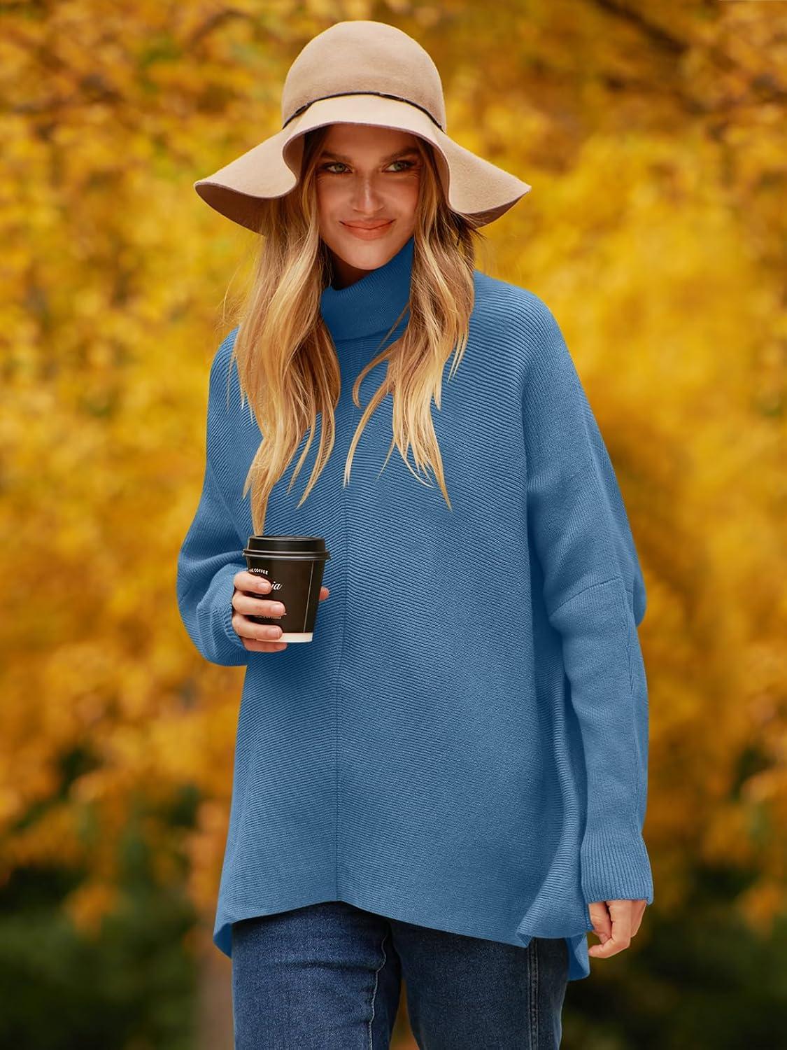 imageANRABESS Womens Oversized Turtleneck Batwing Long Sleeve Casual Cozy Baggy Knit Pullover Tunic Sweater 2024 Fall OutfitsDenim Blue