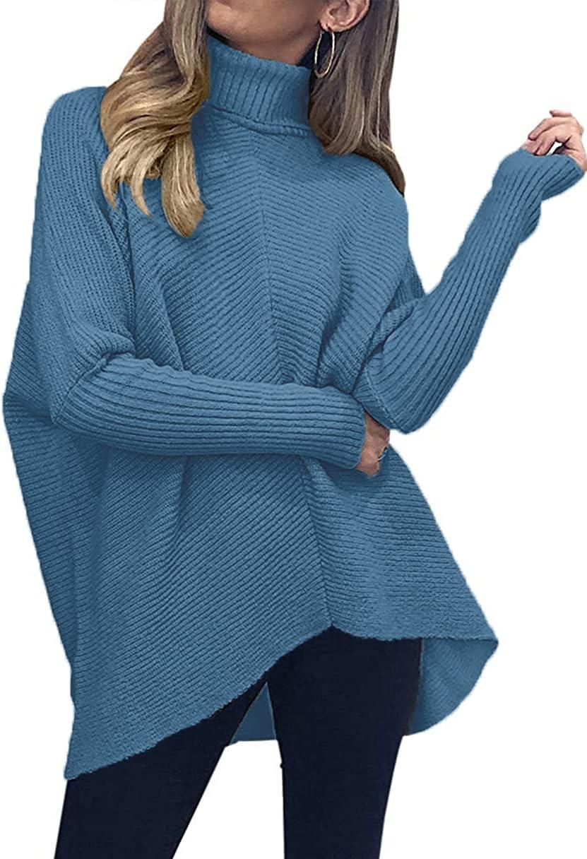 imageANRABESS Womens Oversized Turtleneck Batwing Long Sleeve Casual Cozy Baggy Knit Pullover Tunic Sweater 2024 Fall OutfitsDenim Blue