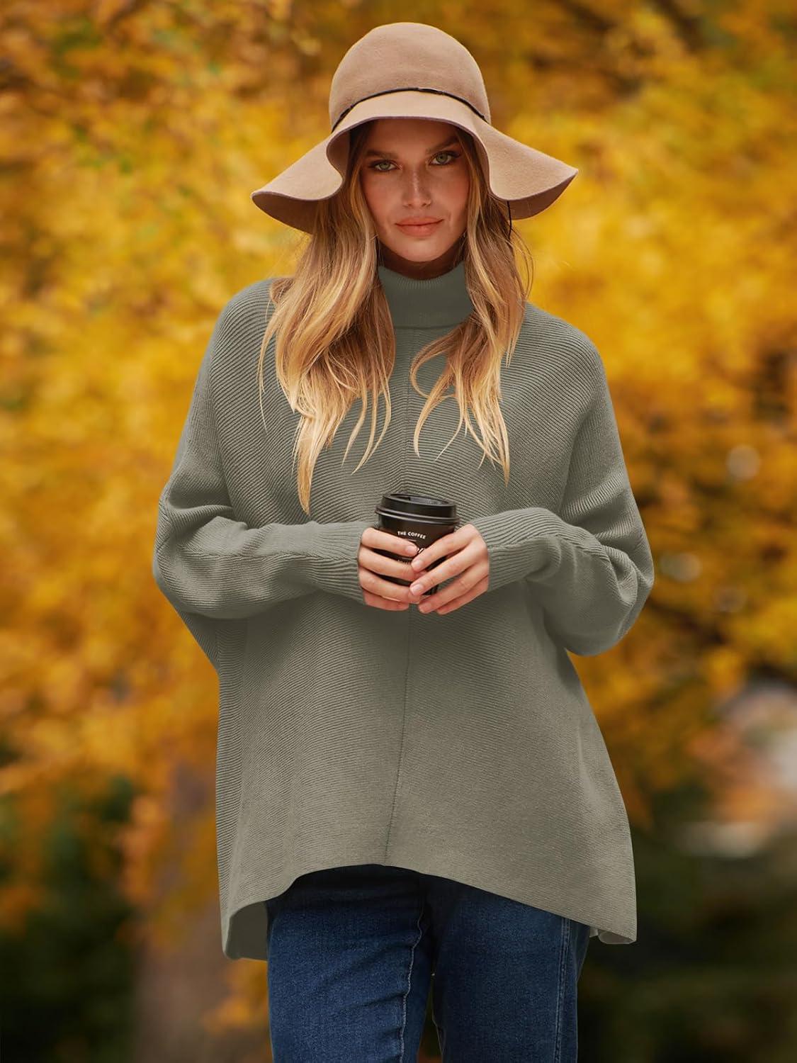 imageANRABESS Womens Oversized Turtleneck Batwing Long Sleeve Casual Cozy Baggy Knit Pullover Tunic Sweater 2024 Fall OutfitsGray Coffee