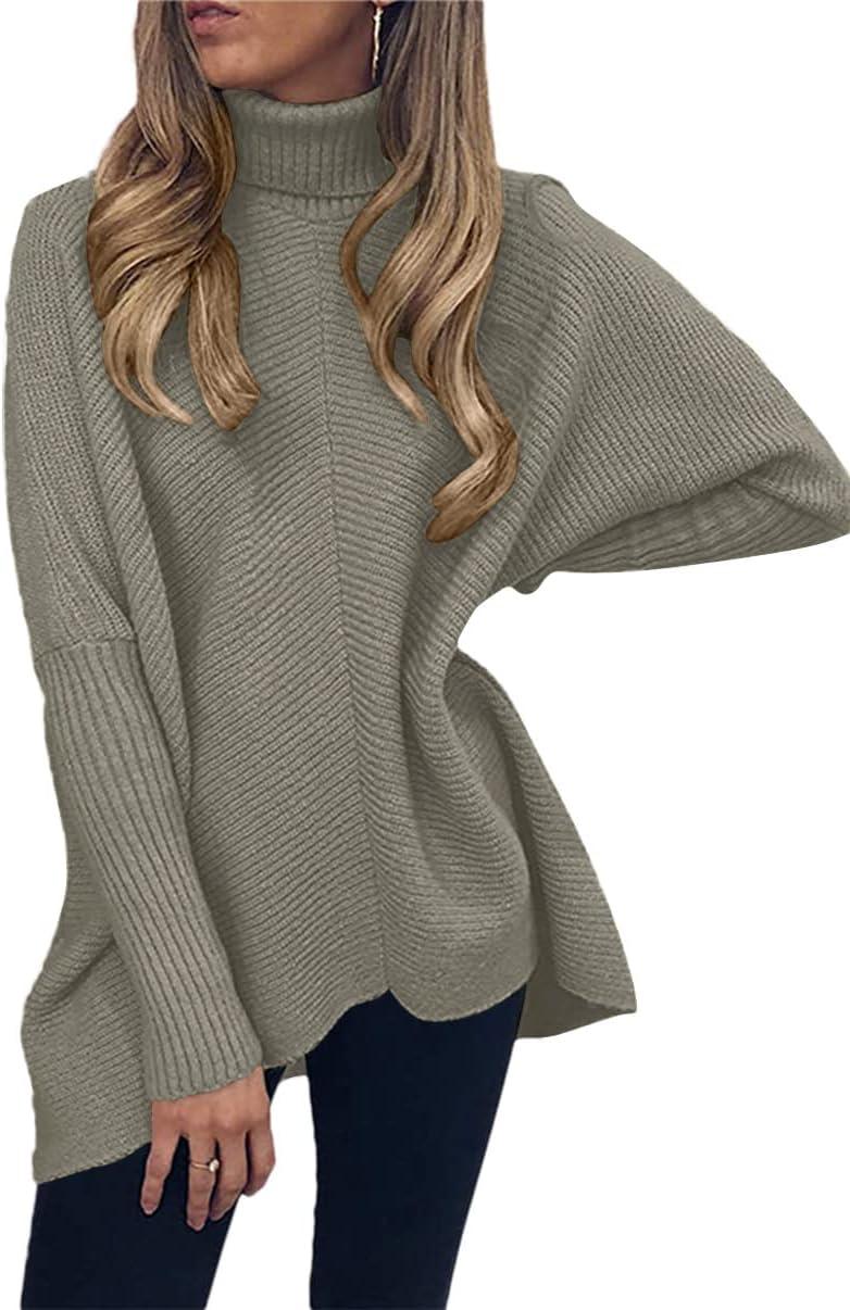 imageANRABESS Womens Oversized Turtleneck Batwing Long Sleeve Casual Cozy Baggy Knit Pullover Tunic Sweater 2024 Fall OutfitsGray Coffee