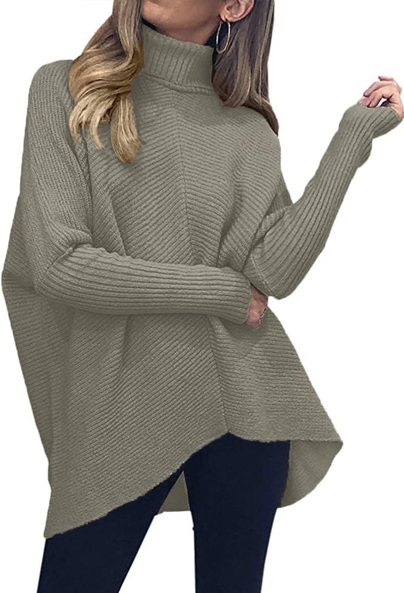 imageANRABESS Womens Oversized Turtleneck Batwing Long Sleeve Casual Cozy Baggy Knit Pullover Tunic Sweater 2024 Fall OutfitsGray Coffee