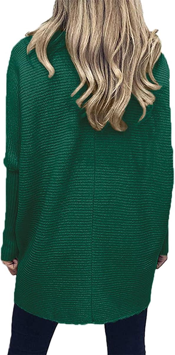 imageANRABESS Womens Oversized Turtleneck Batwing Long Sleeve Casual Cozy Baggy Knit Pullover Tunic Sweater 2024 Fall OutfitsGreen