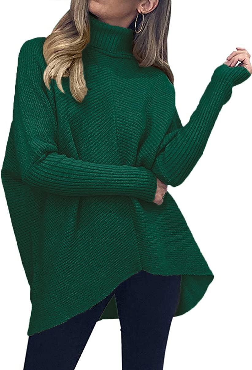 imageANRABESS Womens Oversized Turtleneck Batwing Long Sleeve Casual Cozy Baggy Knit Pullover Tunic Sweater 2024 Fall OutfitsGreen