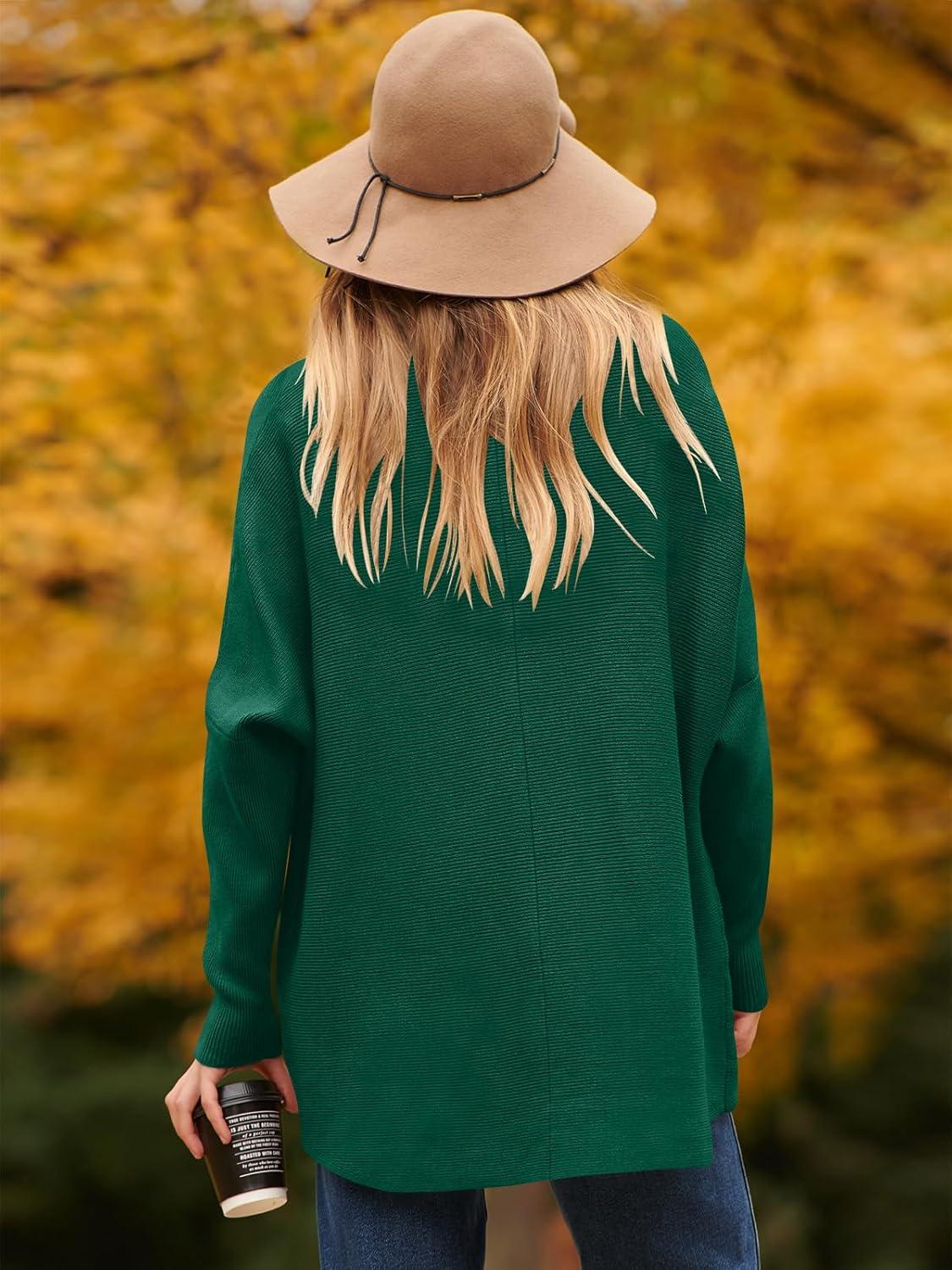 imageANRABESS Womens Oversized Turtleneck Batwing Long Sleeve Casual Cozy Baggy Knit Pullover Tunic Sweater 2024 Fall OutfitsGreen