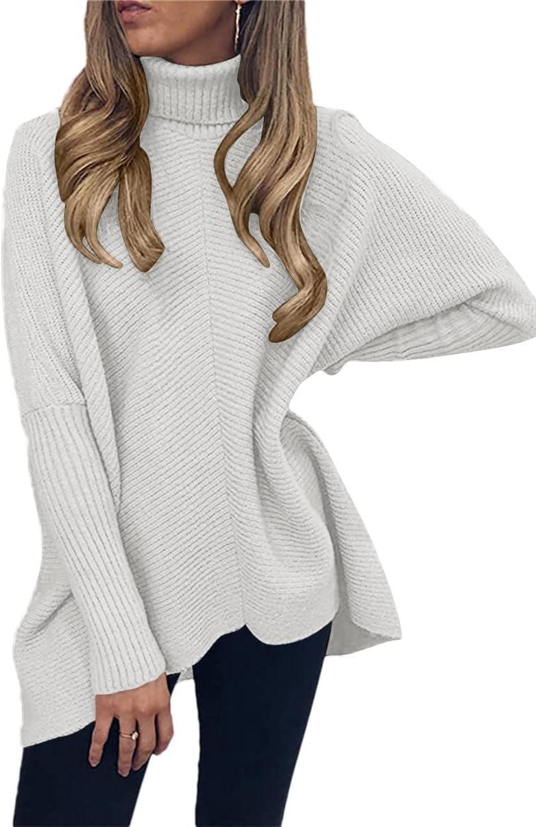imageANRABESS Womens Oversized Turtleneck Batwing Long Sleeve Casual Cozy Baggy Knit Pullover Tunic Sweater 2024 Fall OutfitsGrey
