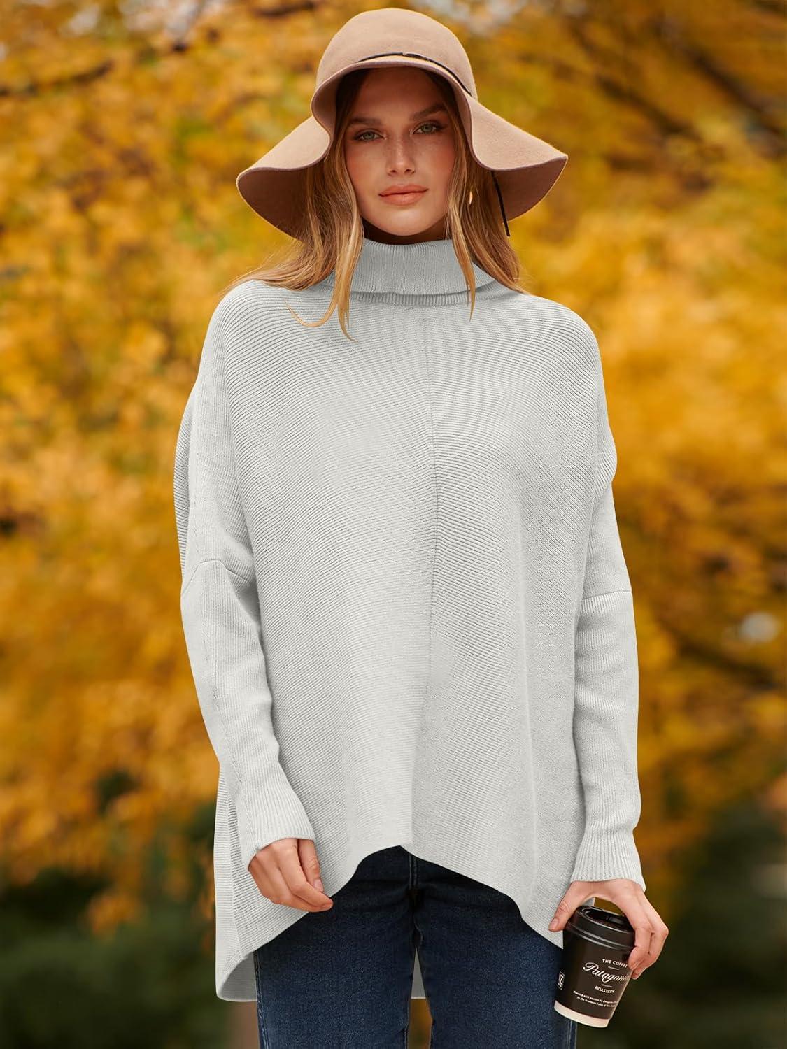 imageANRABESS Womens Oversized Turtleneck Batwing Long Sleeve Casual Cozy Baggy Knit Pullover Tunic Sweater 2024 Fall OutfitsGrey