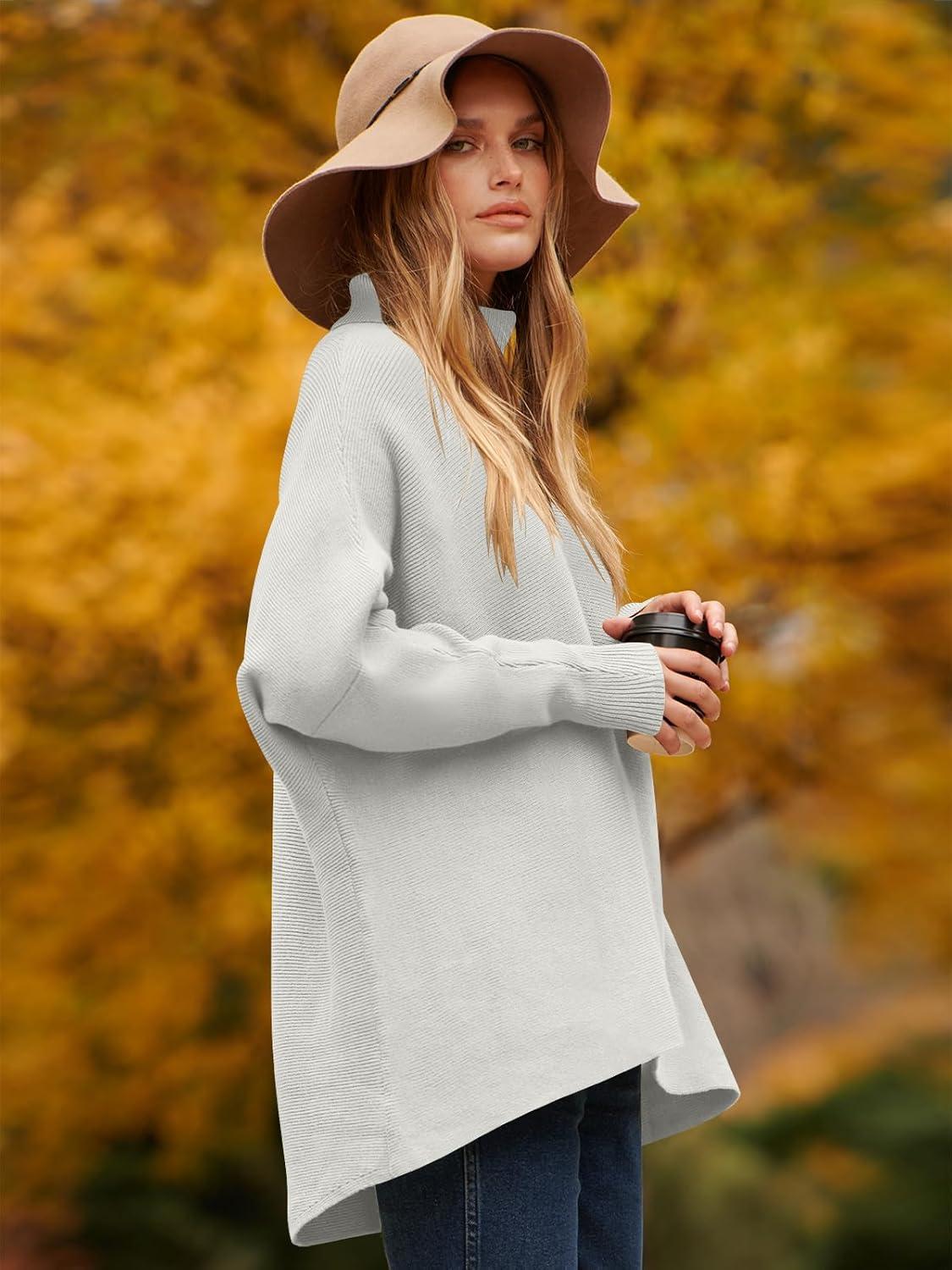 imageANRABESS Womens Oversized Turtleneck Batwing Long Sleeve Casual Cozy Baggy Knit Pullover Tunic Sweater 2024 Fall OutfitsGrey