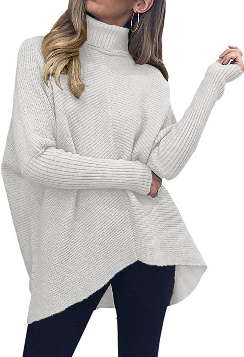 imageANRABESS Womens Oversized Turtleneck Batwing Long Sleeve Casual Cozy Baggy Knit Pullover Tunic Sweater 2024 Fall OutfitsGrey