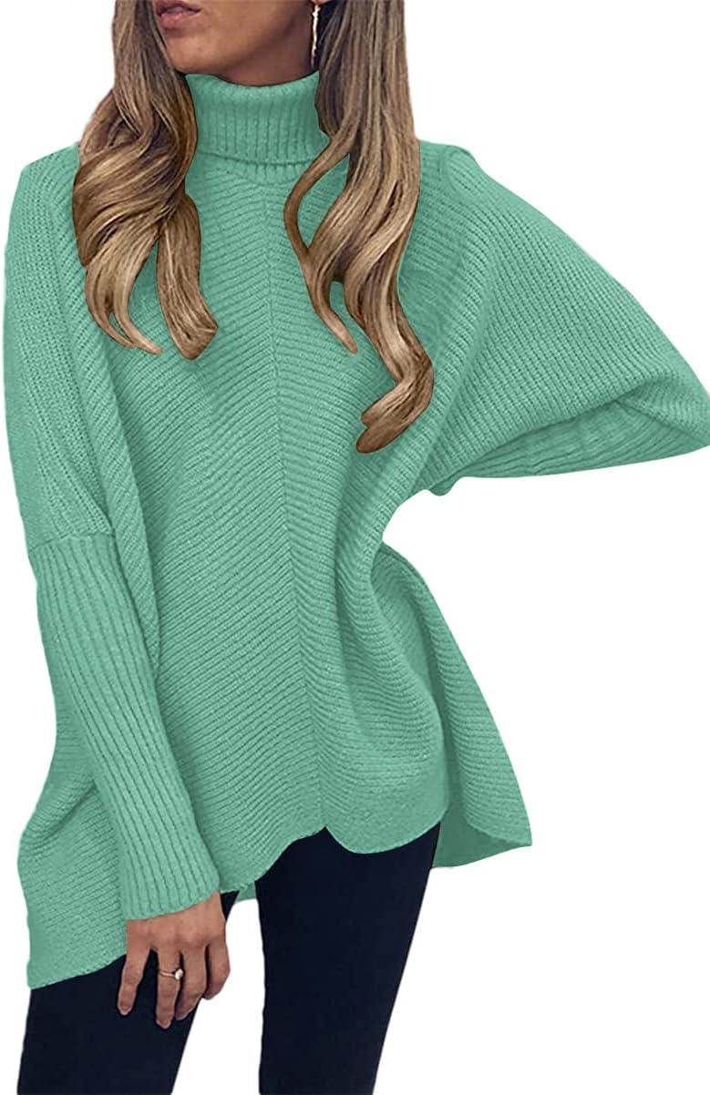 imageANRABESS Womens Oversized Turtleneck Batwing Long Sleeve Casual Cozy Baggy Knit Pullover Tunic Sweater 2024 Fall OutfitsLake