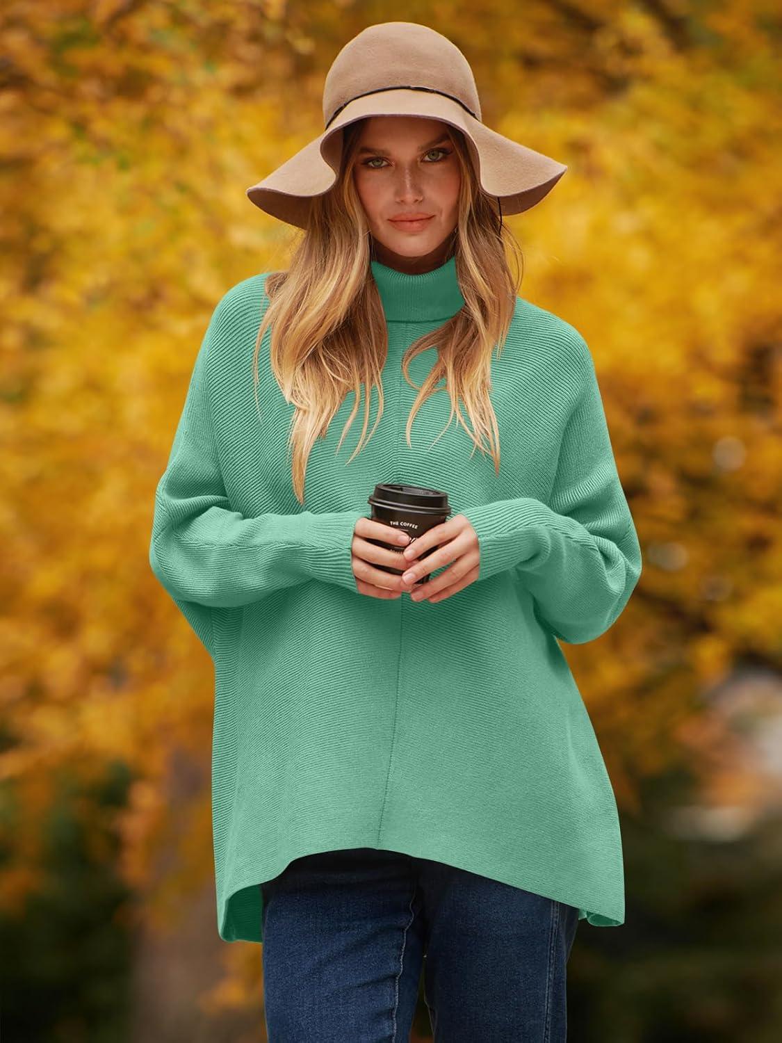 imageANRABESS Womens Oversized Turtleneck Batwing Long Sleeve Casual Cozy Baggy Knit Pullover Tunic Sweater 2024 Fall OutfitsLake