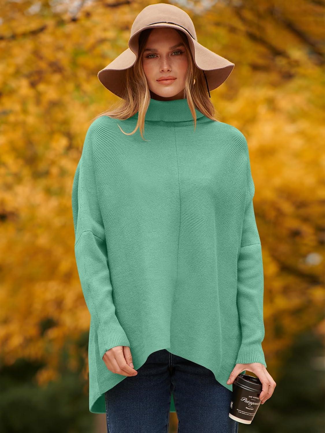 imageANRABESS Womens Oversized Turtleneck Batwing Long Sleeve Casual Cozy Baggy Knit Pullover Tunic Sweater 2024 Fall OutfitsLake