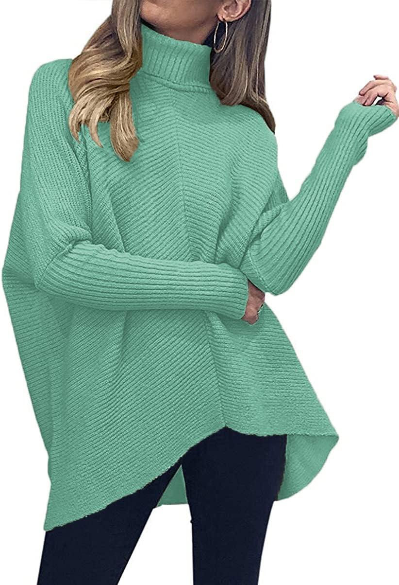 imageANRABESS Womens Oversized Turtleneck Batwing Long Sleeve Casual Cozy Baggy Knit Pullover Tunic Sweater 2024 Fall OutfitsLake