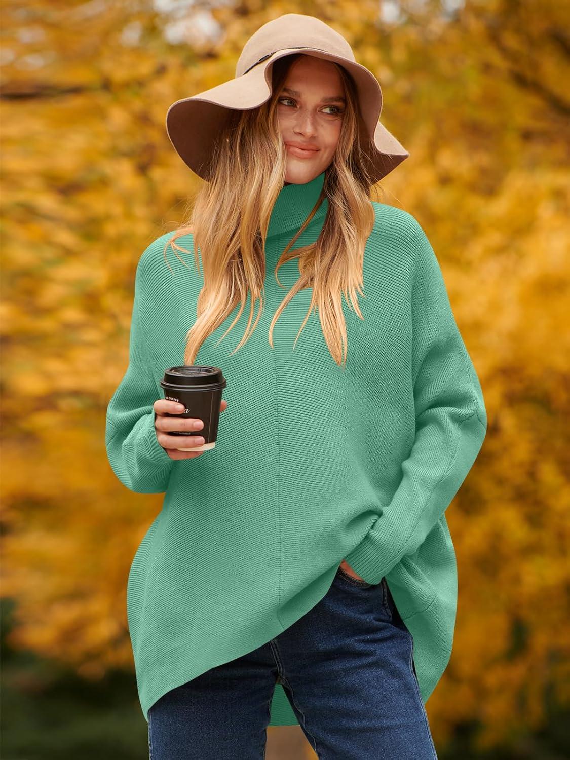 imageANRABESS Womens Oversized Turtleneck Batwing Long Sleeve Casual Cozy Baggy Knit Pullover Tunic Sweater 2024 Fall OutfitsLake