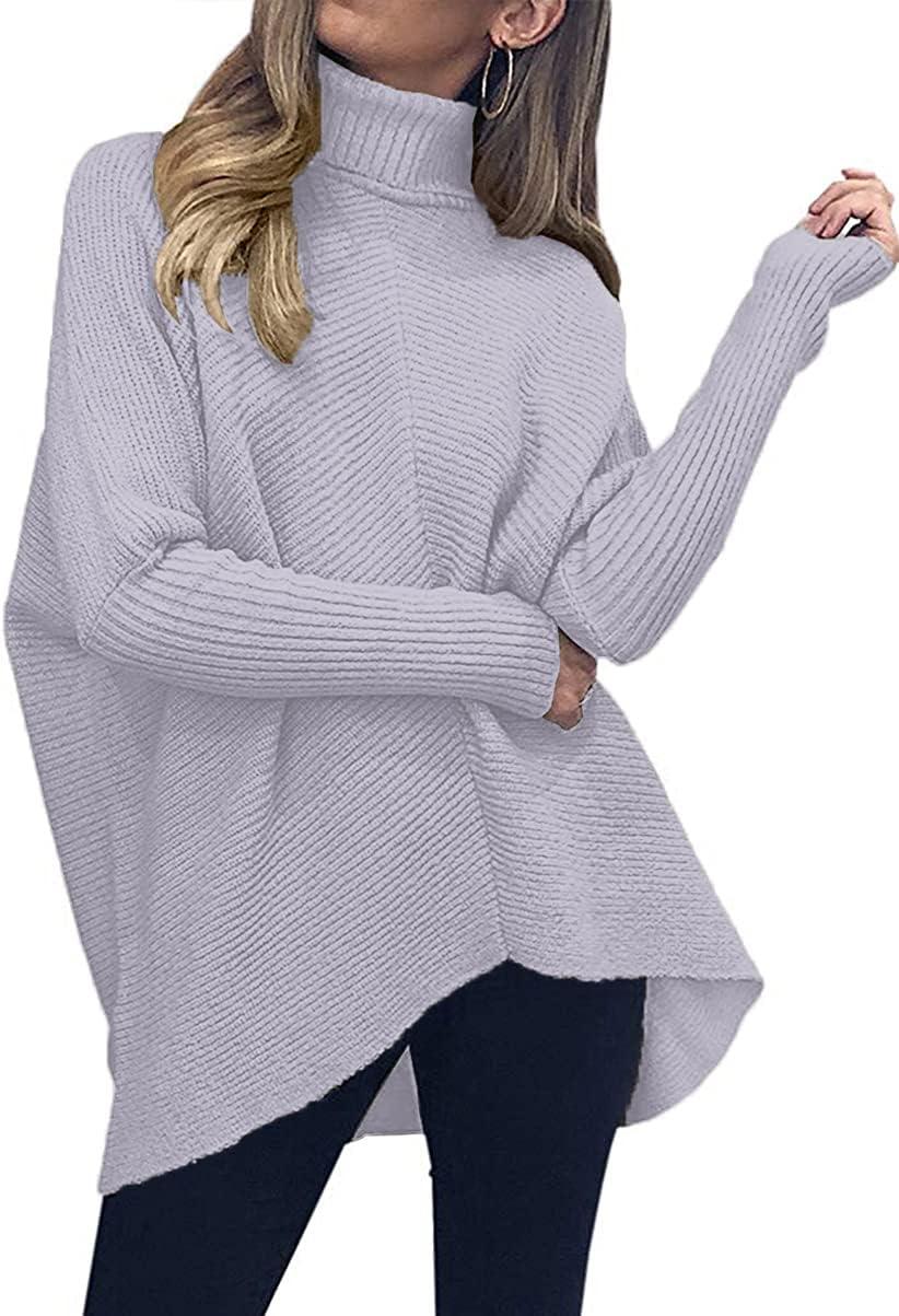 imageANRABESS Womens Oversized Turtleneck Batwing Long Sleeve Casual Cozy Baggy Knit Pullover Tunic Sweater 2024 Fall OutfitsLavender