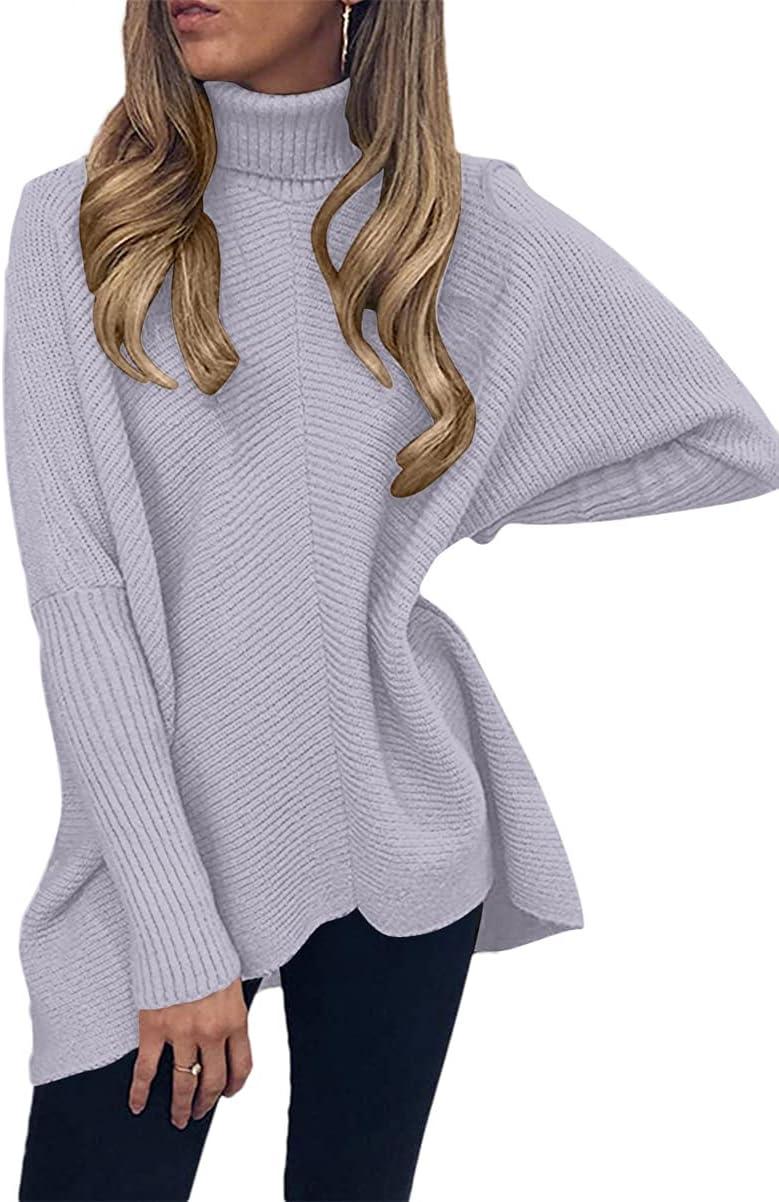 imageANRABESS Womens Oversized Turtleneck Batwing Long Sleeve Casual Cozy Baggy Knit Pullover Tunic Sweater 2024 Fall OutfitsLavender