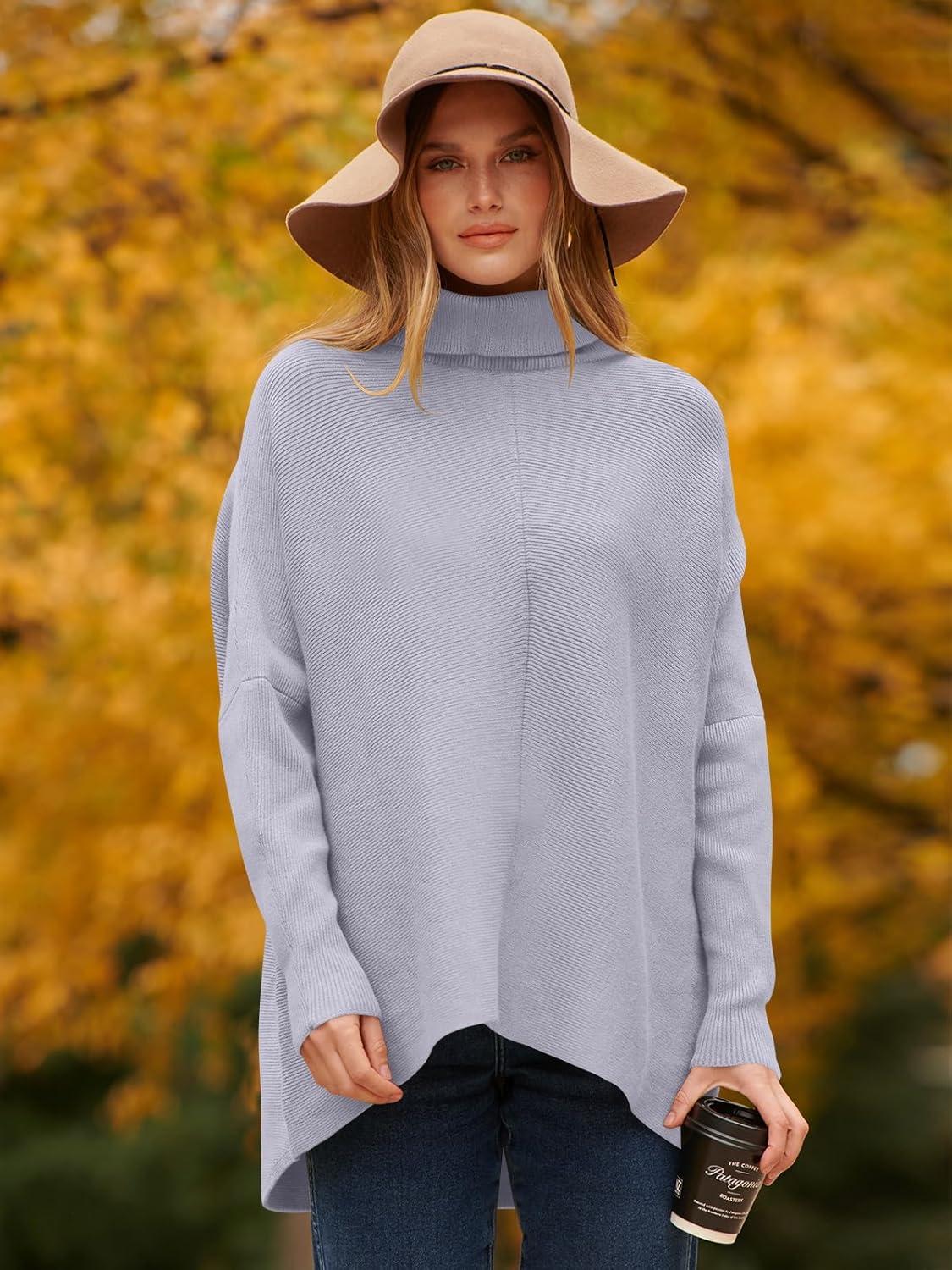 imageANRABESS Womens Oversized Turtleneck Batwing Long Sleeve Casual Cozy Baggy Knit Pullover Tunic Sweater 2024 Fall OutfitsLavender