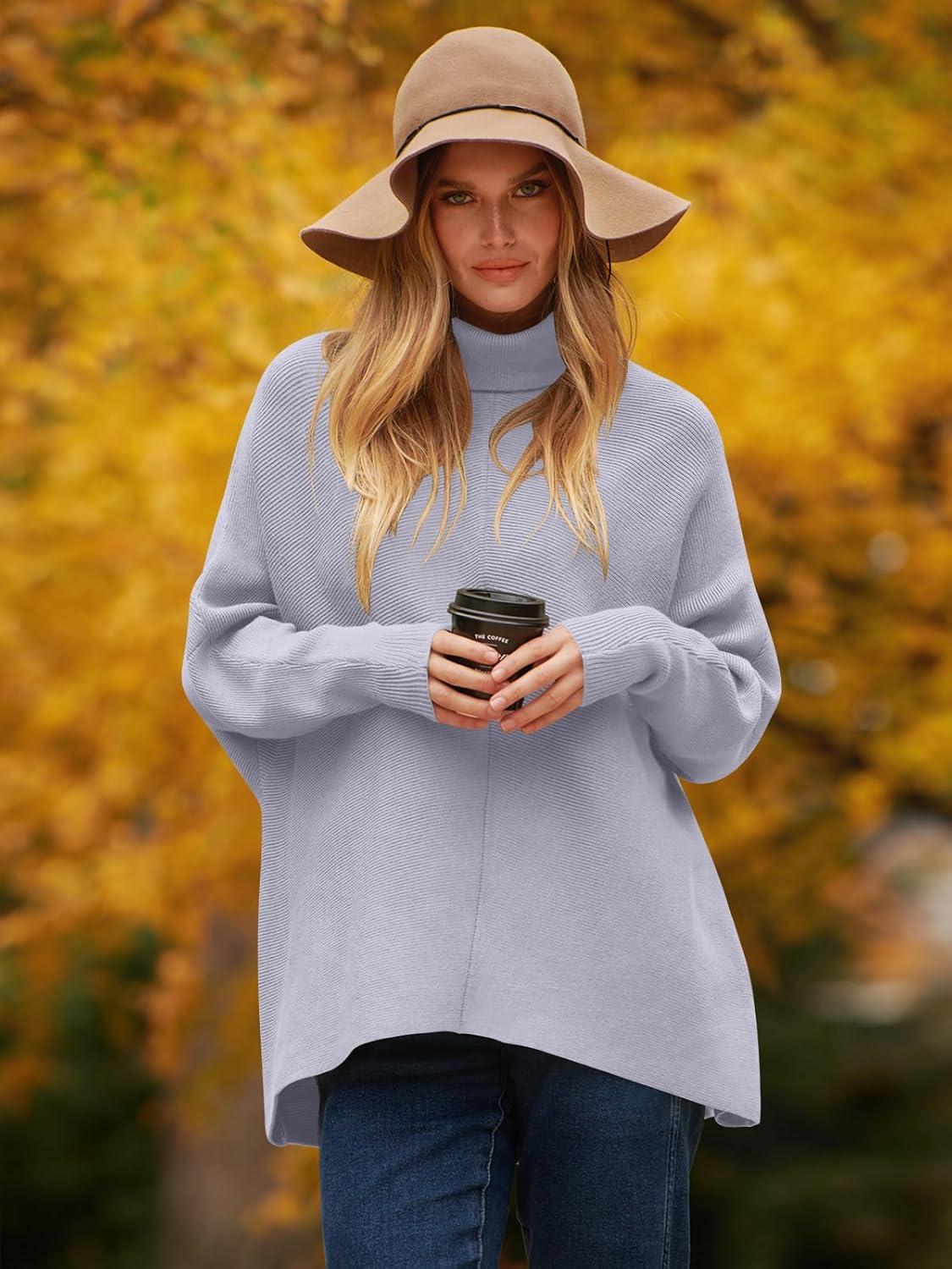 imageANRABESS Womens Oversized Turtleneck Batwing Long Sleeve Casual Cozy Baggy Knit Pullover Tunic Sweater 2024 Fall OutfitsLavender