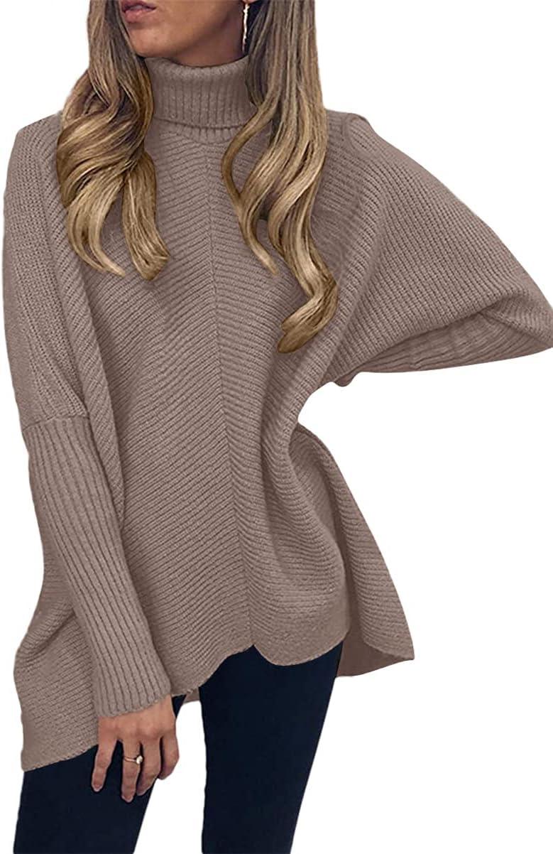 imageANRABESS Womens Oversized Turtleneck Batwing Long Sleeve Casual Cozy Baggy Knit Pullover Tunic Sweater 2024 Fall OutfitsMutmeg