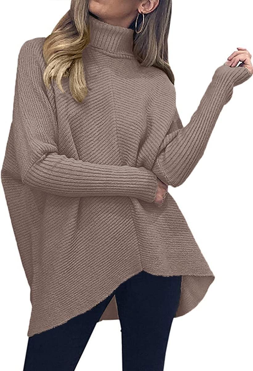 imageANRABESS Womens Oversized Turtleneck Batwing Long Sleeve Casual Cozy Baggy Knit Pullover Tunic Sweater 2024 Fall OutfitsMutmeg