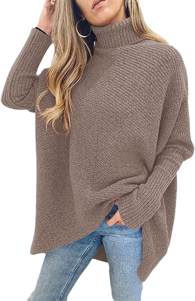 imageANRABESS Womens Oversized Turtleneck Batwing Long Sleeve Casual Cozy Baggy Knit Pullover Tunic Sweater 2024 Fall OutfitsMutmeg