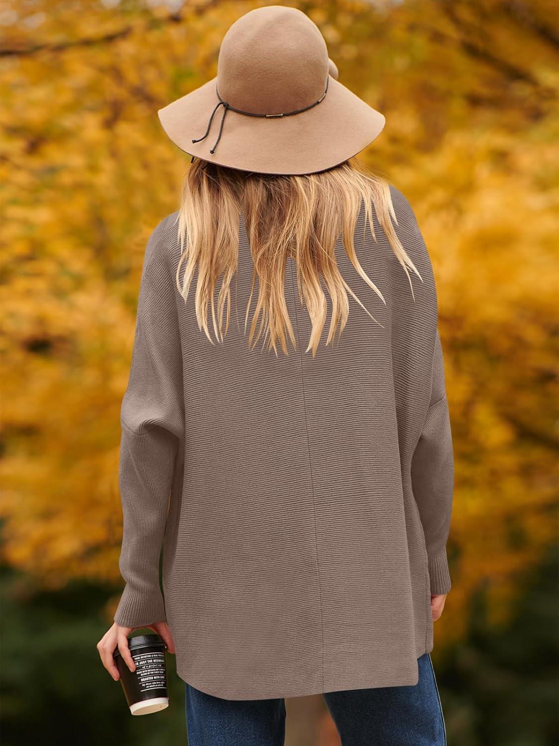 imageANRABESS Womens Oversized Turtleneck Batwing Long Sleeve Casual Cozy Baggy Knit Pullover Tunic Sweater 2024 Fall OutfitsMutmeg