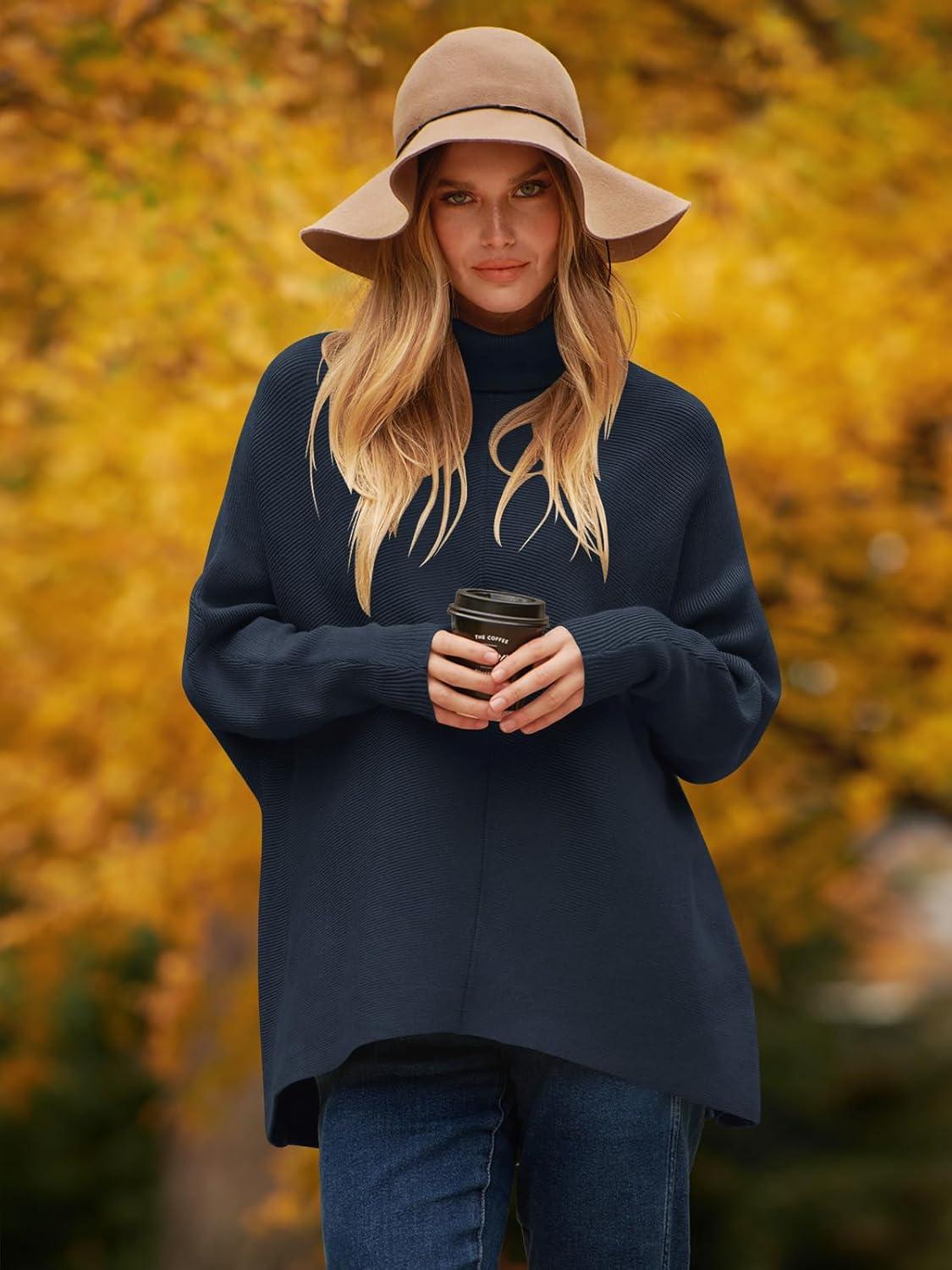 imageANRABESS Womens Oversized Turtleneck Batwing Long Sleeve Casual Cozy Baggy Knit Pullover Tunic Sweater 2024 Fall OutfitsNavy Blue