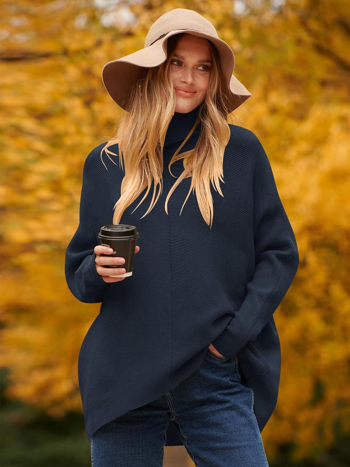 imageANRABESS Womens Oversized Turtleneck Batwing Long Sleeve Casual Cozy Baggy Knit Pullover Tunic Sweater 2024 Fall OutfitsNavy Blue
