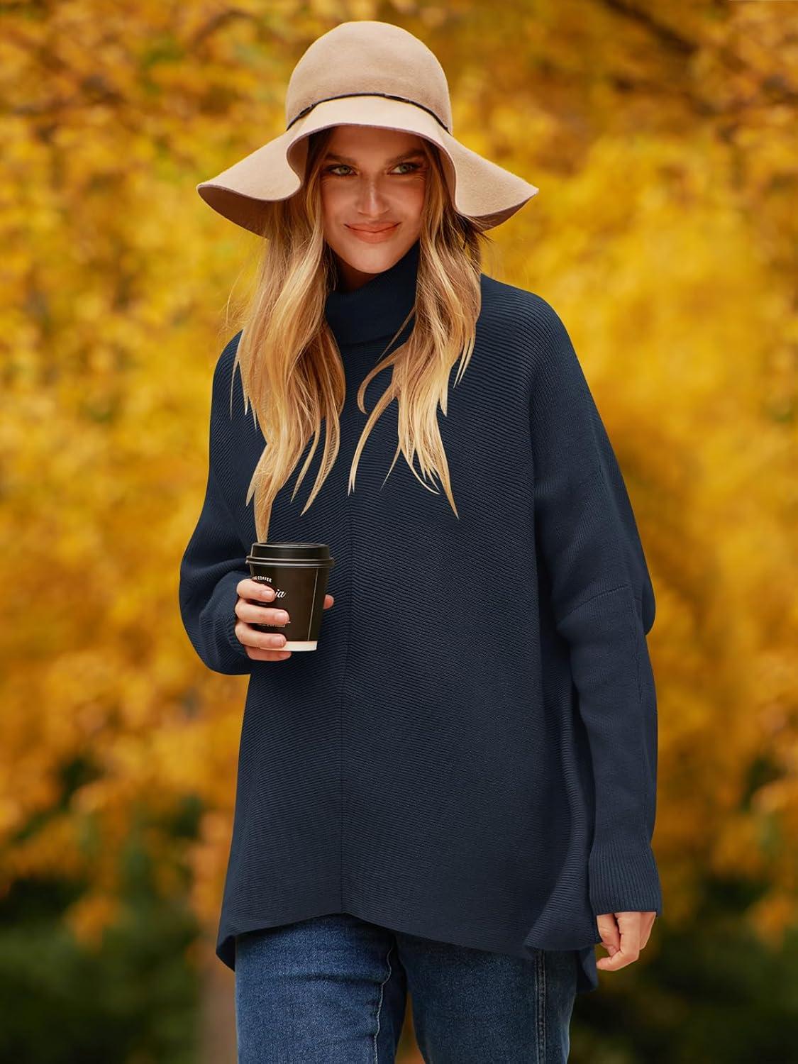 imageANRABESS Womens Oversized Turtleneck Batwing Long Sleeve Casual Cozy Baggy Knit Pullover Tunic Sweater 2024 Fall OutfitsNavy Blue