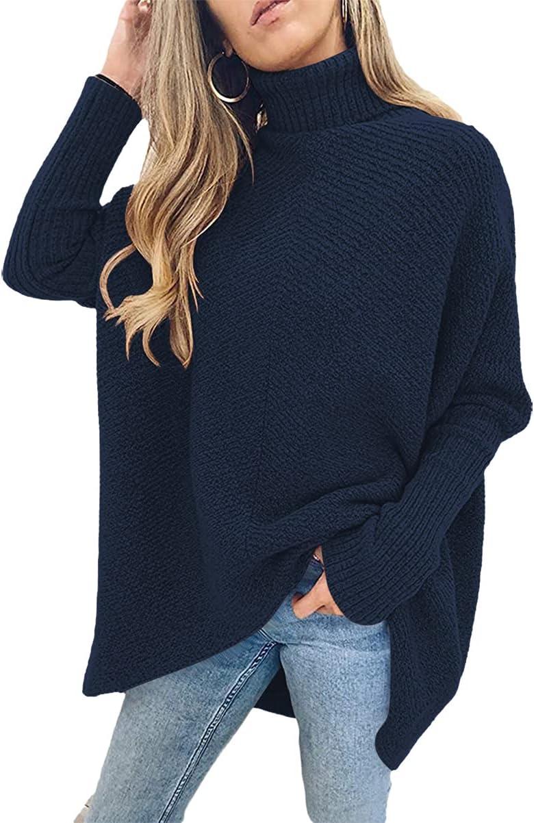imageANRABESS Womens Oversized Turtleneck Batwing Long Sleeve Casual Cozy Baggy Knit Pullover Tunic Sweater 2024 Fall OutfitsNavy Blue