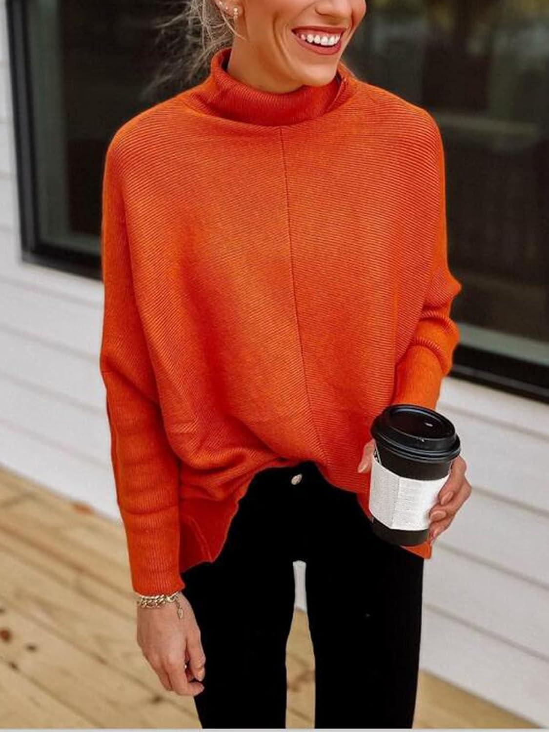 imageANRABESS Womens Oversized Turtleneck Batwing Long Sleeve Casual Cozy Baggy Knit Pullover Tunic Sweater 2024 Fall OutfitsOrange Rust