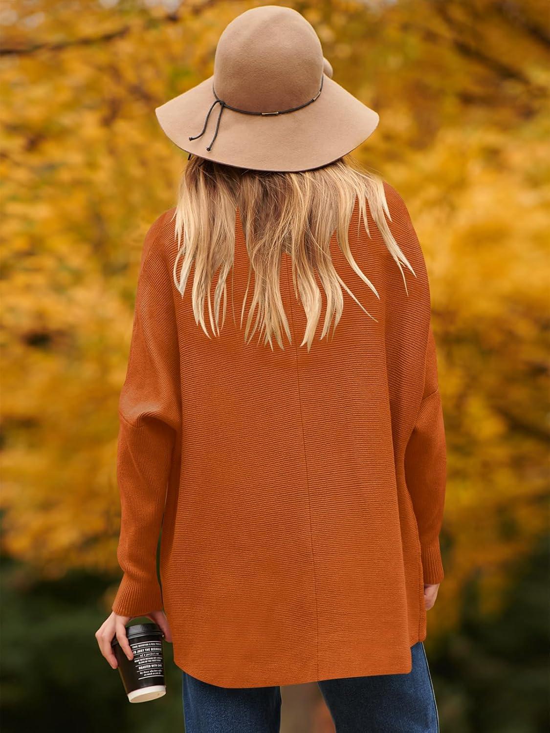imageANRABESS Womens Oversized Turtleneck Batwing Long Sleeve Casual Cozy Baggy Knit Pullover Tunic Sweater 2024 Fall OutfitsOrange Rust