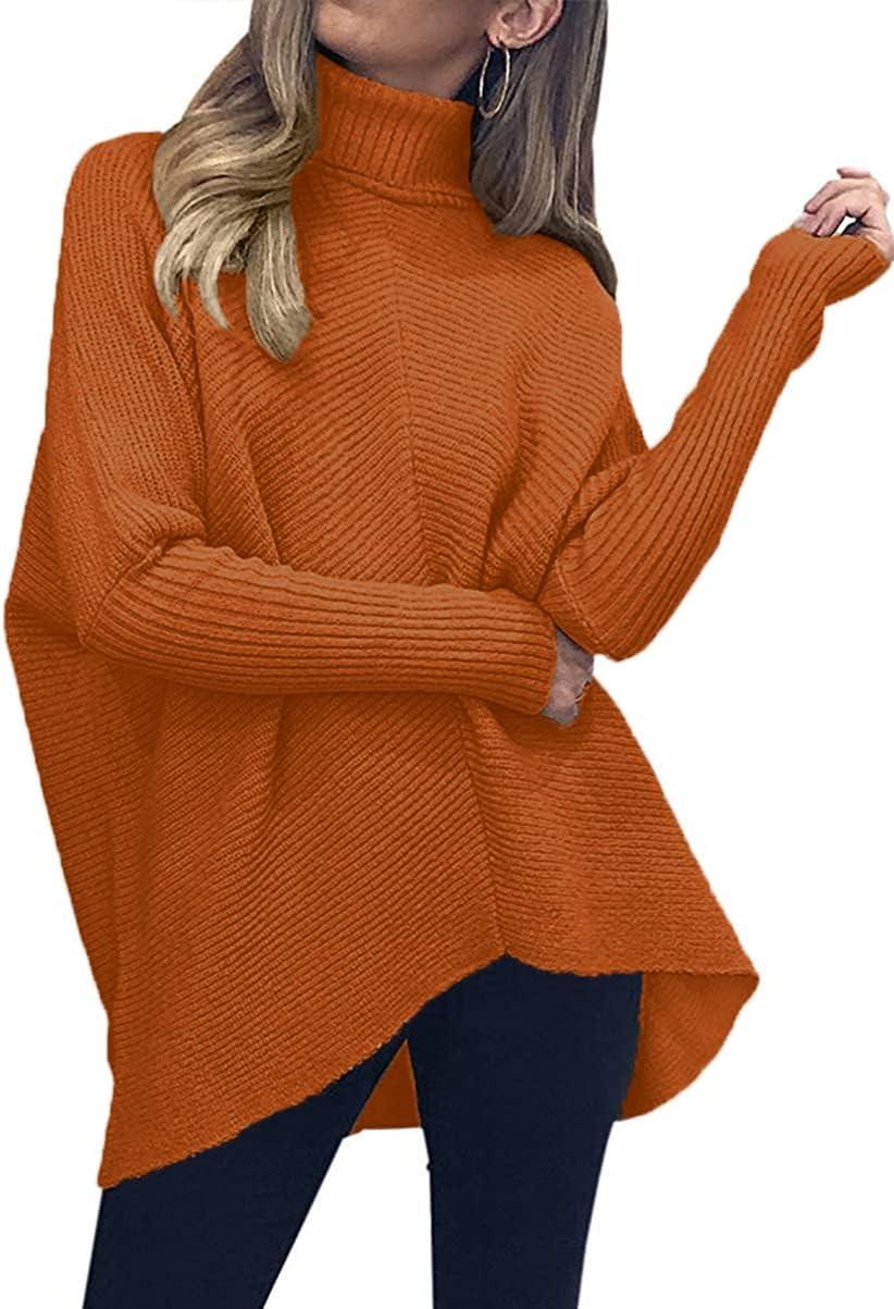 imageANRABESS Womens Oversized Turtleneck Batwing Long Sleeve Casual Cozy Baggy Knit Pullover Tunic Sweater 2024 Fall OutfitsOrange Rust