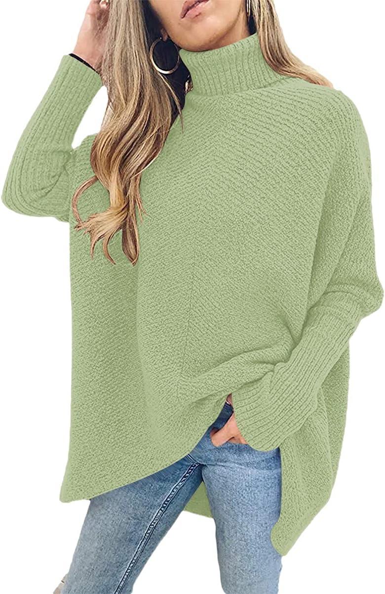imageANRABESS Womens Oversized Turtleneck Batwing Long Sleeve Casual Cozy Baggy Knit Pullover Tunic Sweater 2024 Fall OutfitsPea
