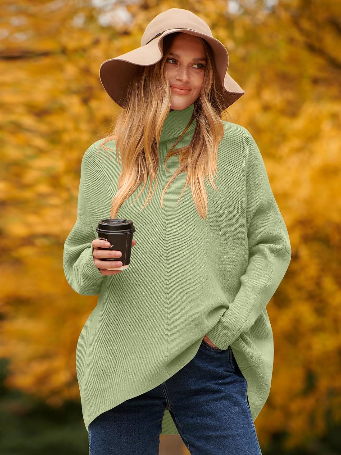 imageANRABESS Womens Oversized Turtleneck Batwing Long Sleeve Casual Cozy Baggy Knit Pullover Tunic Sweater 2024 Fall OutfitsPea